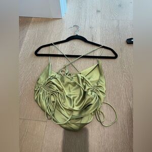 White fox green satin cowl neck top